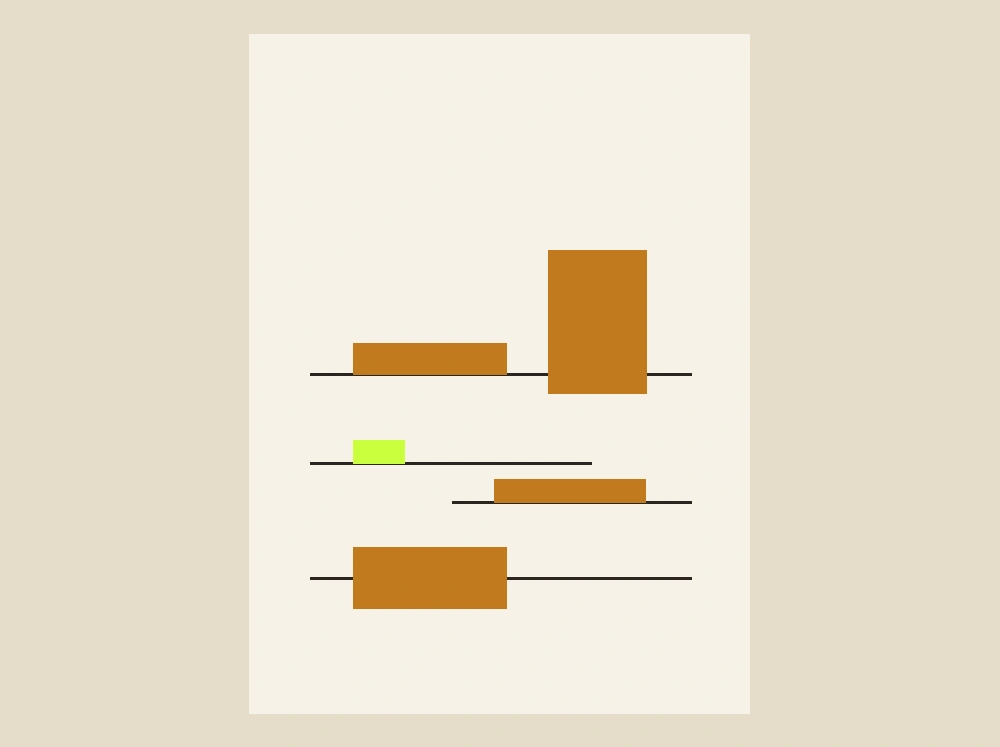 Abstract geometric illustration of shelf rails and product blocks in gold and lime